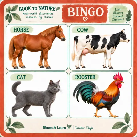 Bingo Animais da Fazenda - Educação Infantil - Bilíngue — amostra 3: Bingo bilíngue dos animais da fazenda com ilustrações…