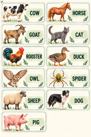 BINGO ANIMAIS DA FAZENDA - IMAGENS REAIS - CARTELAS INGLÊS E PORTUGUÊS — amostra 3: Bingo Animais da Fazenda - Imagens…