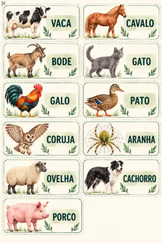 BINGO ANIMAIS DA FAZENDA - IMAGENS REAIS - CARTELAS INGLÊS E PORTUGUÊS — amostra 4: Bingo Animais da Fazenda - Imagens…