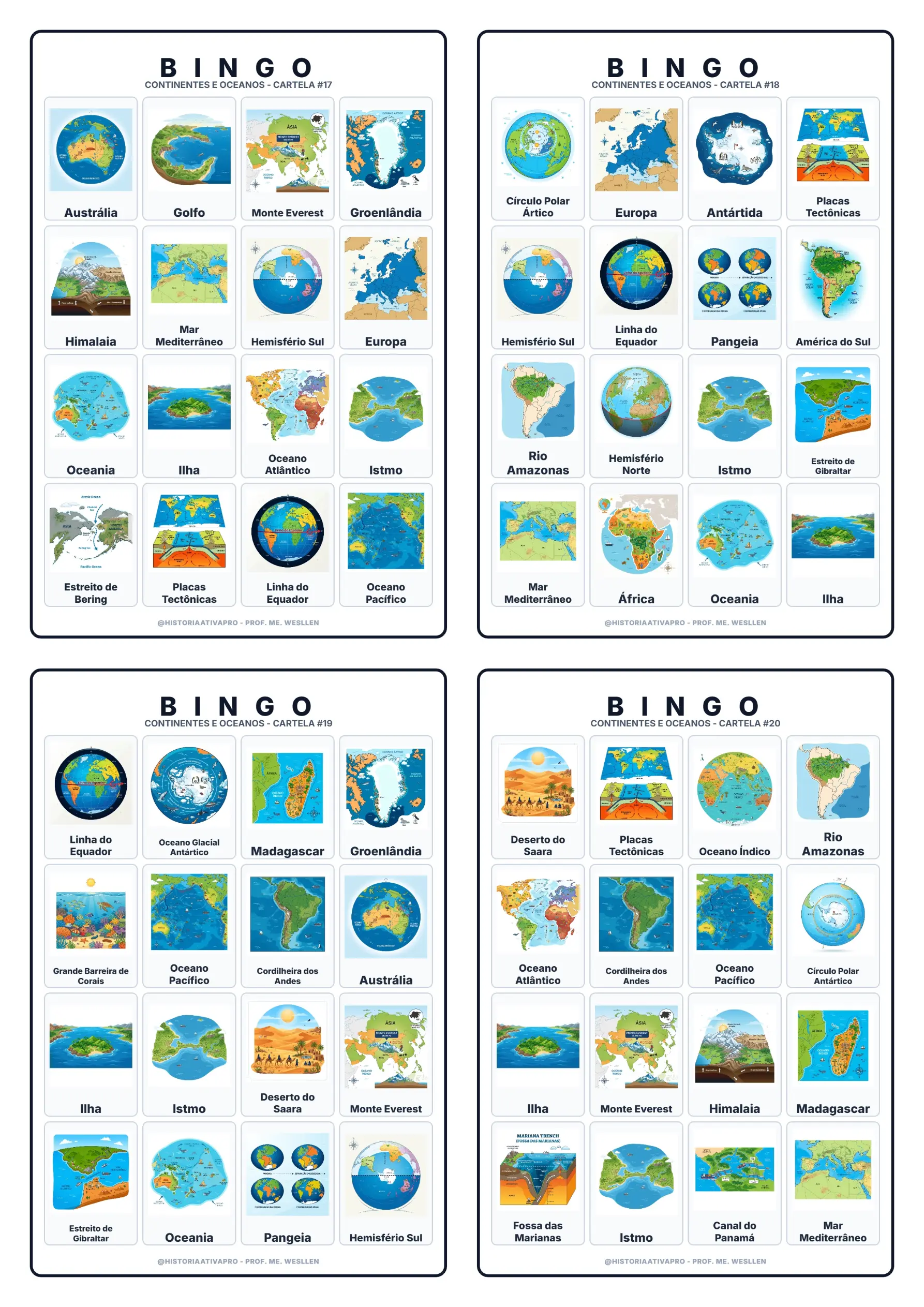 Bingo Continentes e Oceanos - Geografia 6º ano — amostra 1: O Bingo Didático Ilustrado: Continentes e Oceanos é um recurso…