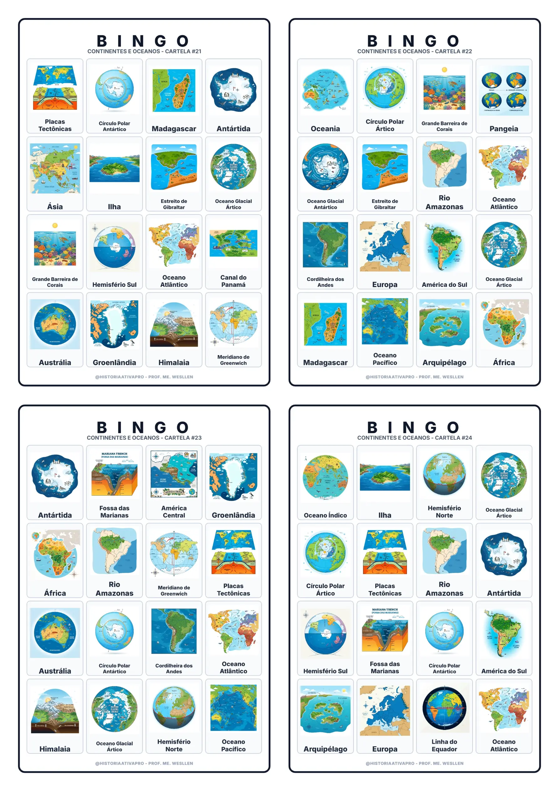 Bingo Continentes e Oceanos - Geografia 6º ano — Jogos pedagógicos para Fundamental II (6º–9º): Bingo didático ilustrado…