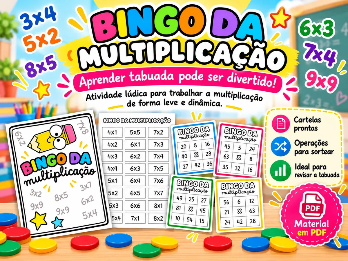 BINGO DA MULTIPLICAÇÃO ENSINO FUNDAMENTAL — amostra 1: Transforme a revisão da tabuada em uma brincadeira divertida com o…