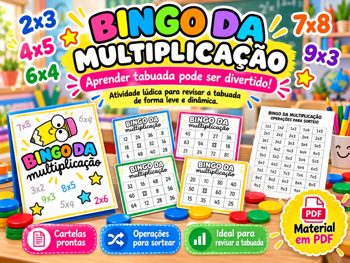 BINGO DA MULTIPLICAÇÃO ENSINO FUNDAMENTAL — Atividades para 3º ano: Transforme a revisão da tabuada em uma brincadeira…