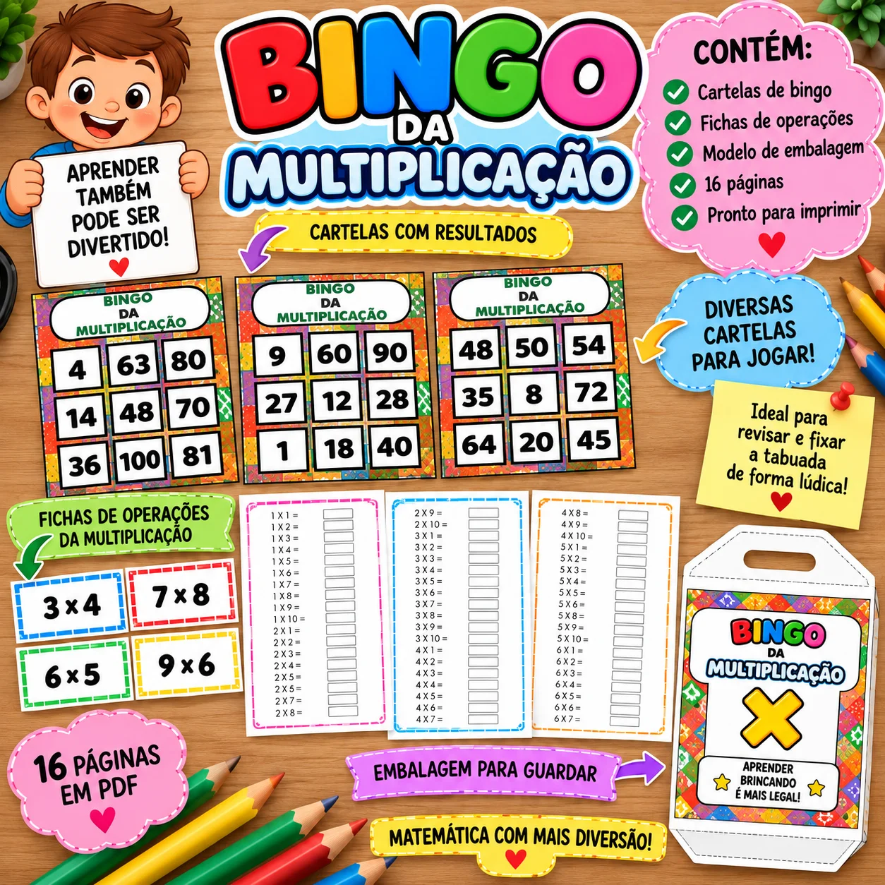 Bingo da Multiplicação Jogo da Tabuada para Ensino Fundamental — Matemática para Todas as séries: Bingo da Multiplicação…