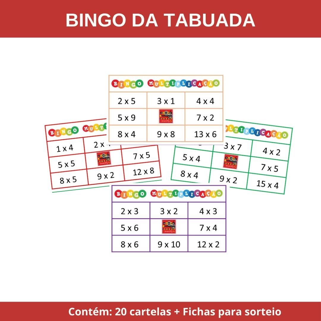 Bingo da tabuada / bingo da multiplicação 20 cartelas – Material Pedagógico — capa do material