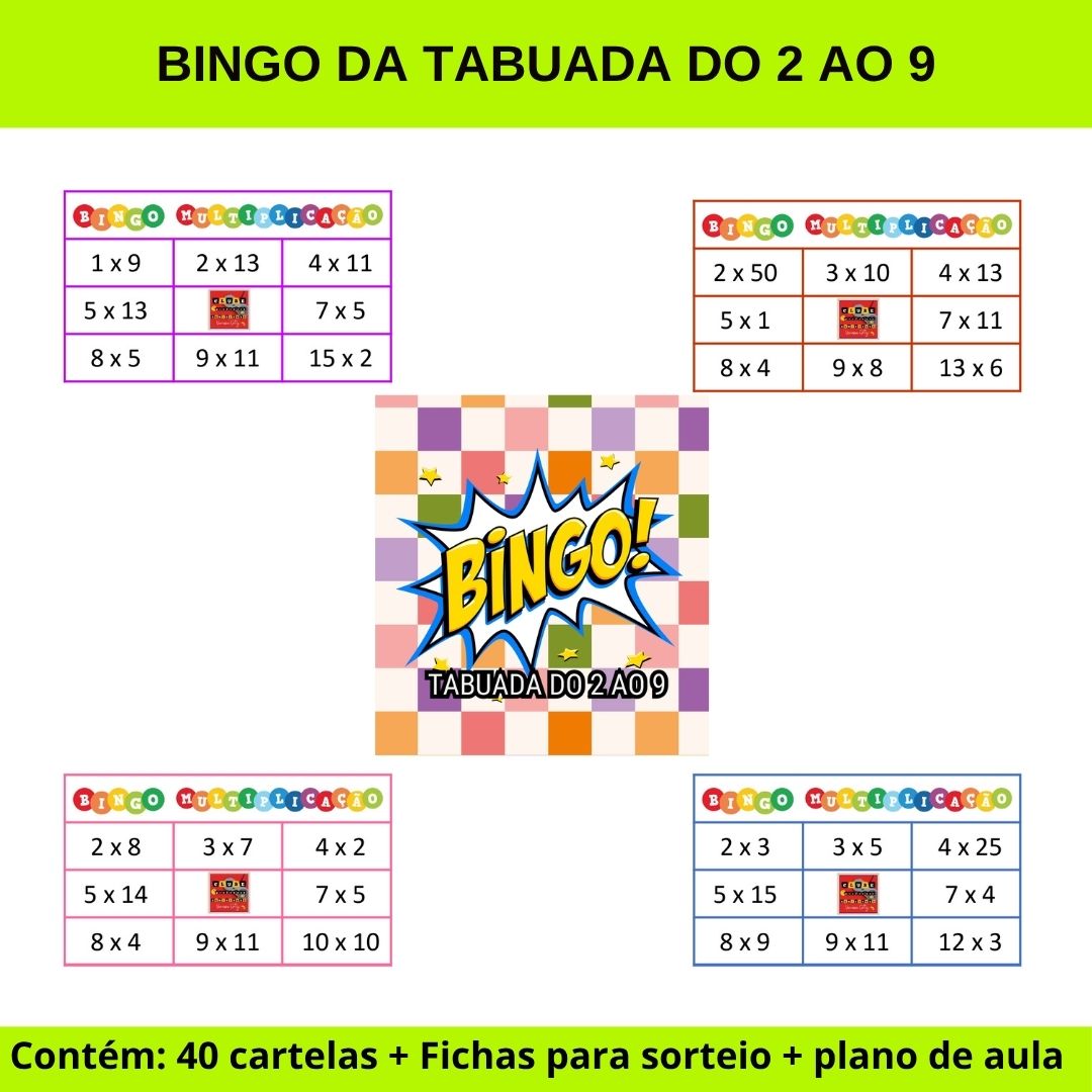 Bingo da tabuada do 2 ao 9 / bingo da multiplicação do 2 ao 9 – Material Pedagógico — capa do material