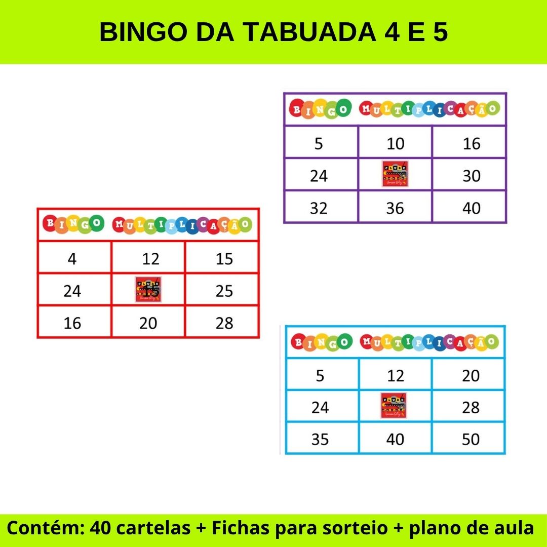 Bingo da tabuada do 4 e do 5 / bingo da multiplicação do 4 e do 5 – Material Pedagógico — capa do material