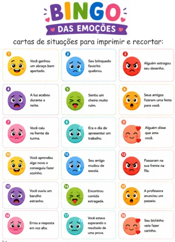 BINGO DAS EMOÇÕES: reconhecimento e a identificação das emoções — amostra 1: Um jogo educativo e divertido que ajuda as…