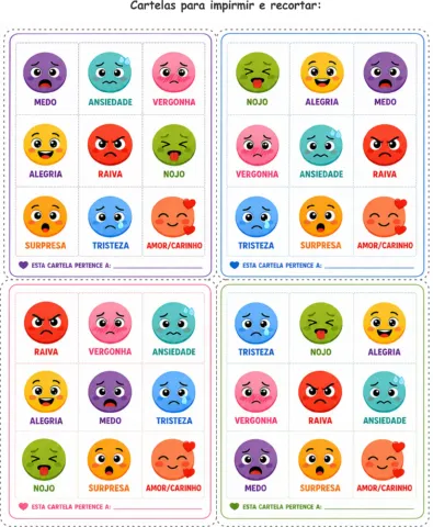 BINGO DAS EMOÇÕES: reconhecimento e a identificação das emoções — amostra 4: Um jogo educativo e divertido que ajuda as…