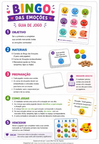 BINGO DAS EMOÇÕES: reconhecimento e a identificação das emoções — amostra 6: Um jogo educativo e divertido que ajuda as…