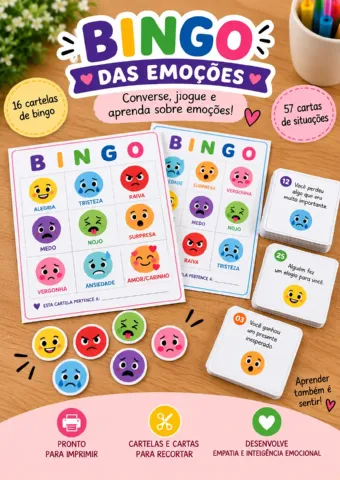 BINGO DAS EMOÇÕES: reconhecimento e a identificação das emoções — capa do material
