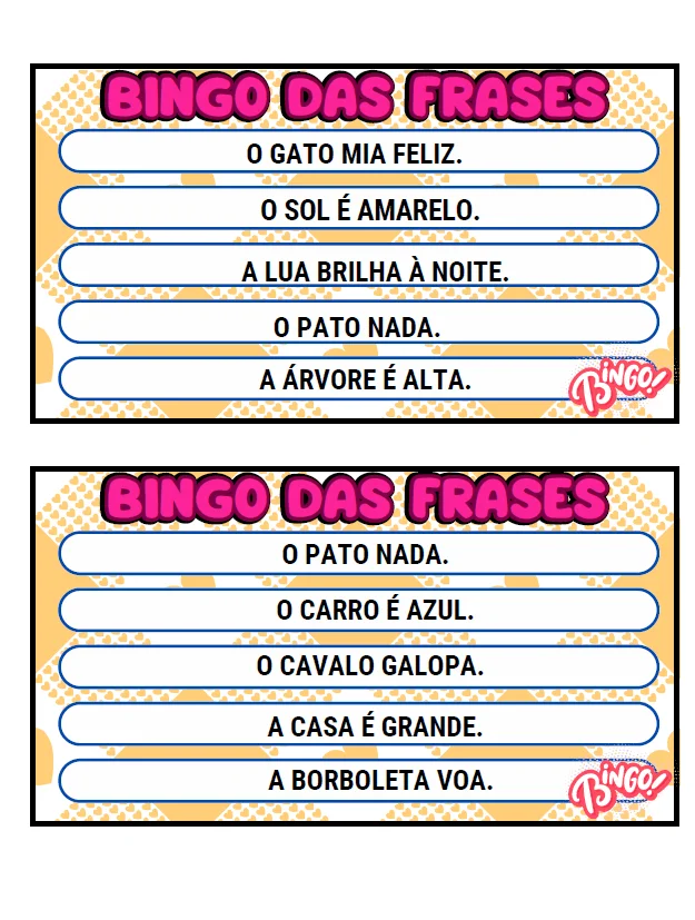 ➡️Bingo das frases - ALFABETIZAÇÃO ANOS INICIAIS — amostra 5: BINGO DE FRASES auxilia na alfabetização inicial, leitura e…