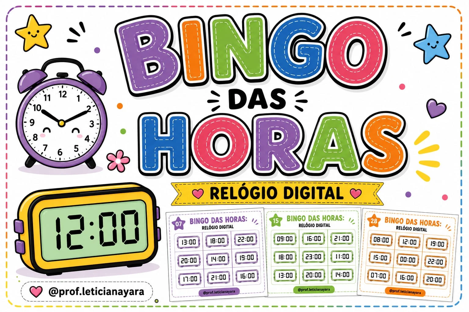 Bingo das horas - relógio digital - 1° ao 5° ano — Alfabetização para 5º ano: Bingo das Horas com relógio digital: jogo…