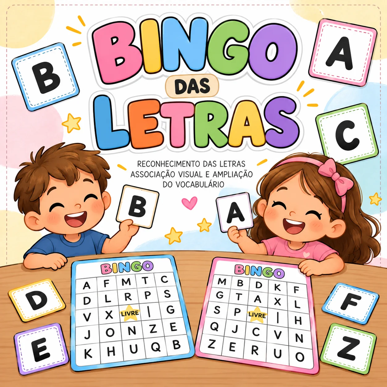 Bingo das Letras: alfabeto | Educação Infantil e Ensino Fundamental — amostra 2: Arquivo digital para imprimir. Não…