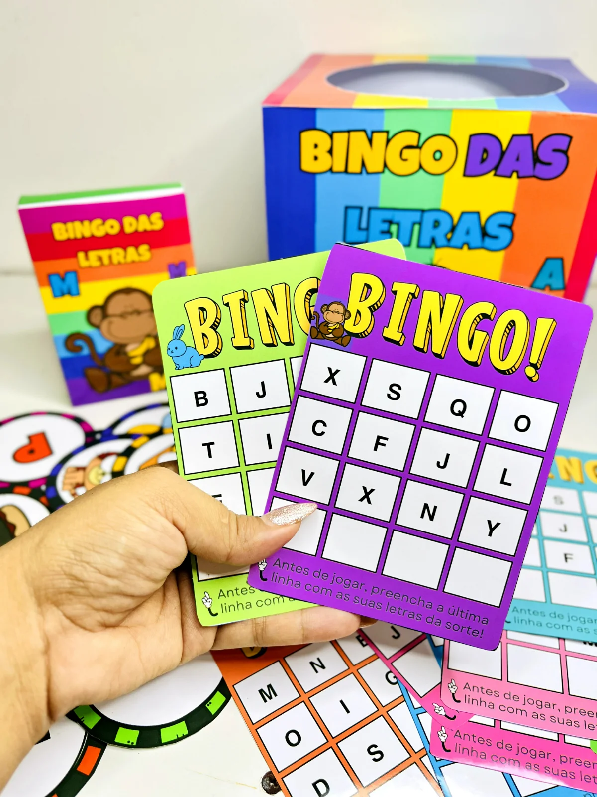 Bingo das Letras: Jogo de Alfabetização em PDF — amostra 4: Cartelas de bingo com letras e imagens para brincar em grupo e…