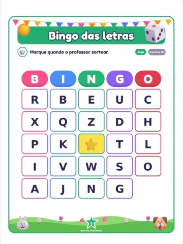 Bingo das Letras para Imprimir — 20 Cartelas em PDF — amostra 4: Bingo das Letras para imprimir com 20 cartelas diferentes…