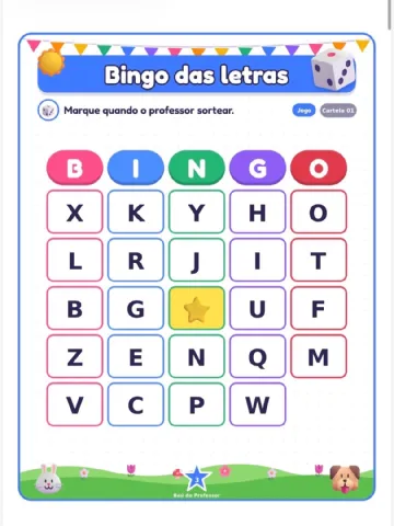 Bingo das Letras para Imprimir — 20 Cartelas em PDF — amostra 5: Bingo das Letras para imprimir com 20 cartelas diferentes…