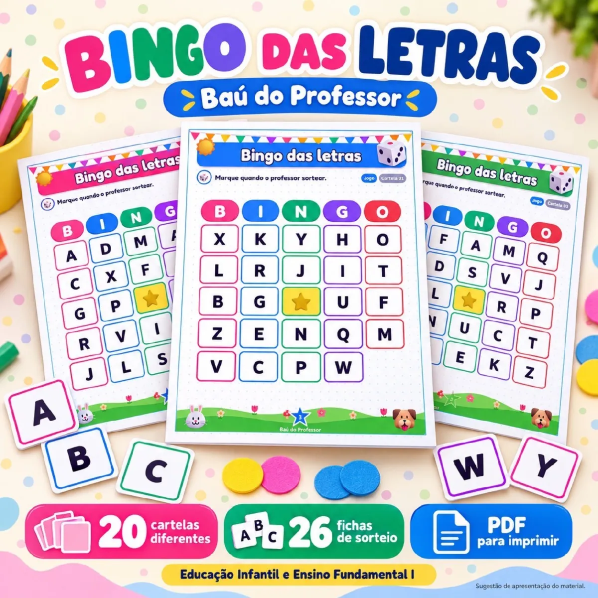 Bingo das Letras para Imprimir — 20 Cartelas em PDF — Alfabetização para Educação Infantil: Bingo das Letras para imprimir…