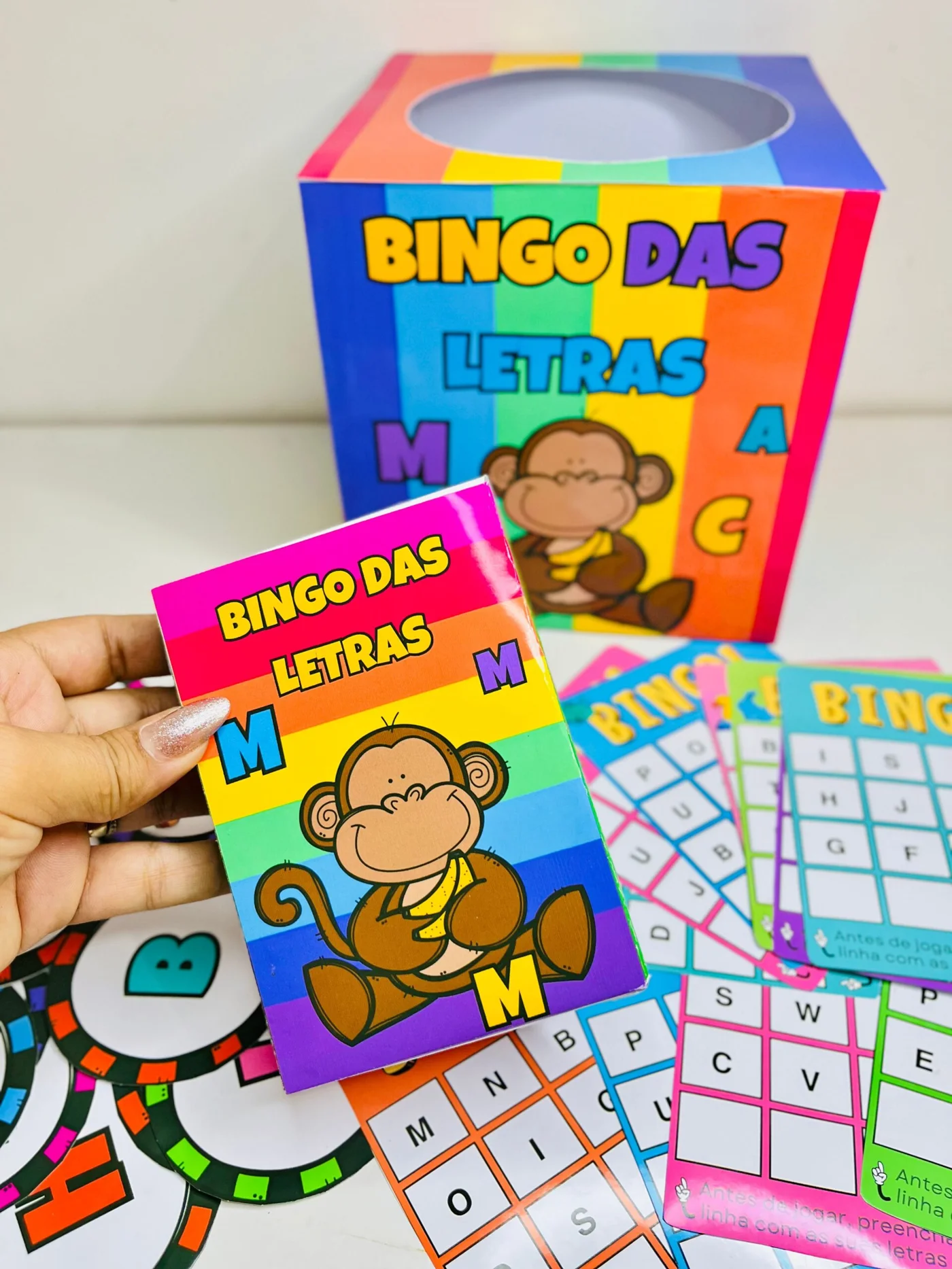 Bingo das letras — amostra 3: 🔤 Bingo das Letras ✏️📚 — Aprendizado Divertido 🎲 O que acompanha: 📦 Caixinhas para fichas…
