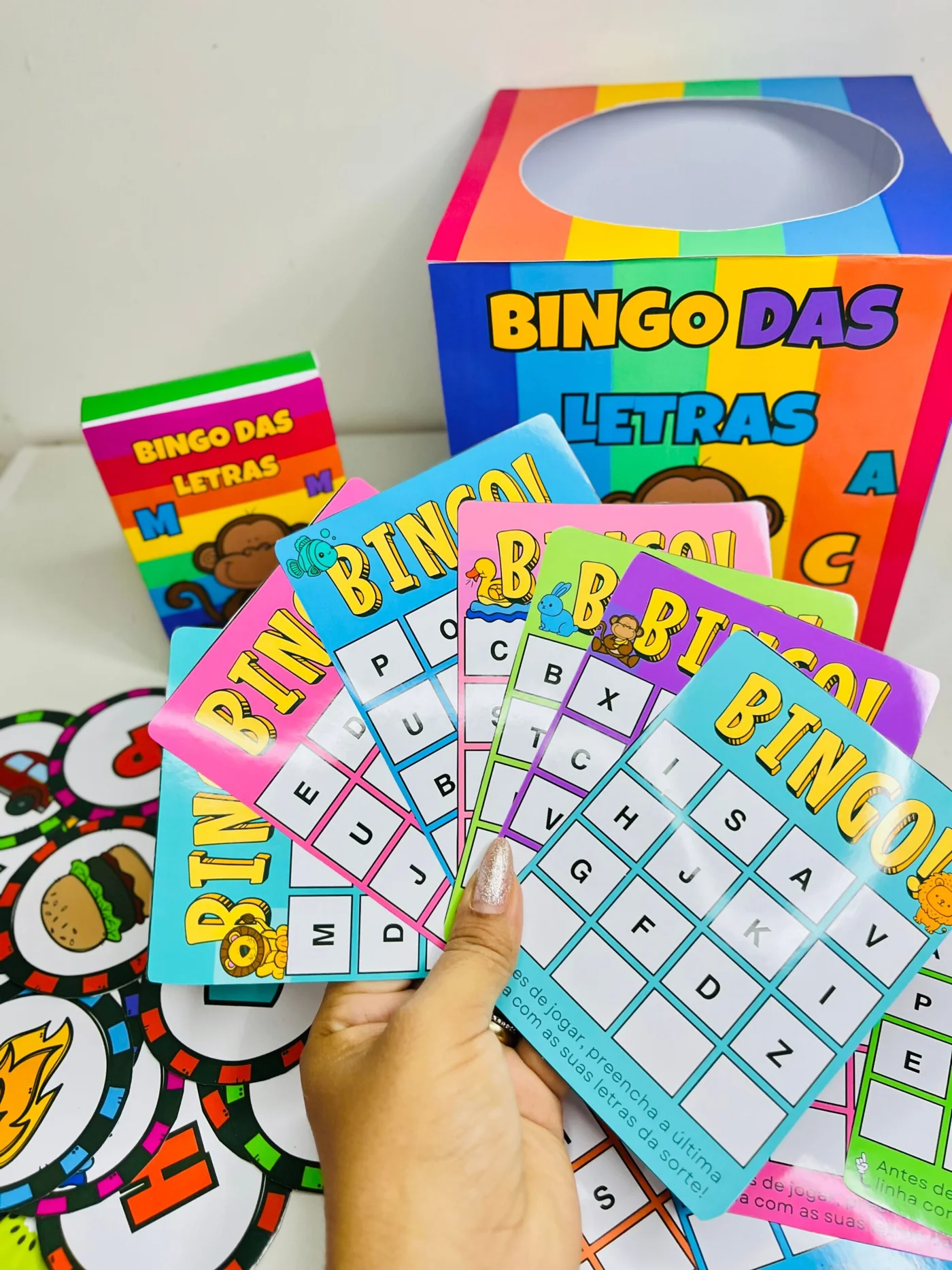 Bingo das letras — amostra 4: 🔤 Bingo das Letras ✏️📚 — Aprendizado Divertido 🎲 O que acompanha: 📦 Caixinhas para fichas…