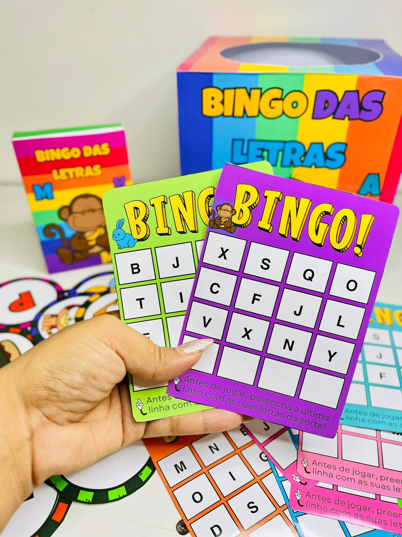 Bingo das letras — amostra 5: 🔤 Bingo das Letras ✏️📚 — Aprendizado Divertido 🎲 O que acompanha: 📦 Caixinhas para fichas…