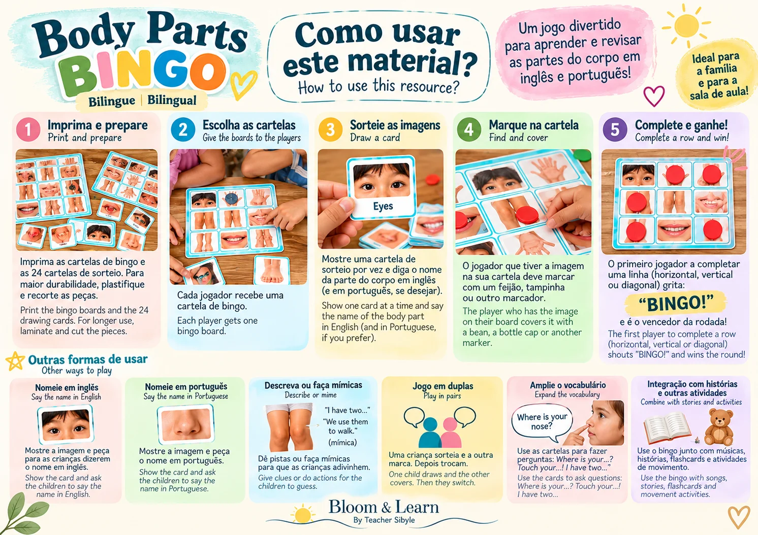 Bingo das Partes do Corpo em Inglês | Jogo Bilíngue Infantil — amostra 2: Um jogo bilíngue para aprender as partes do corpo…