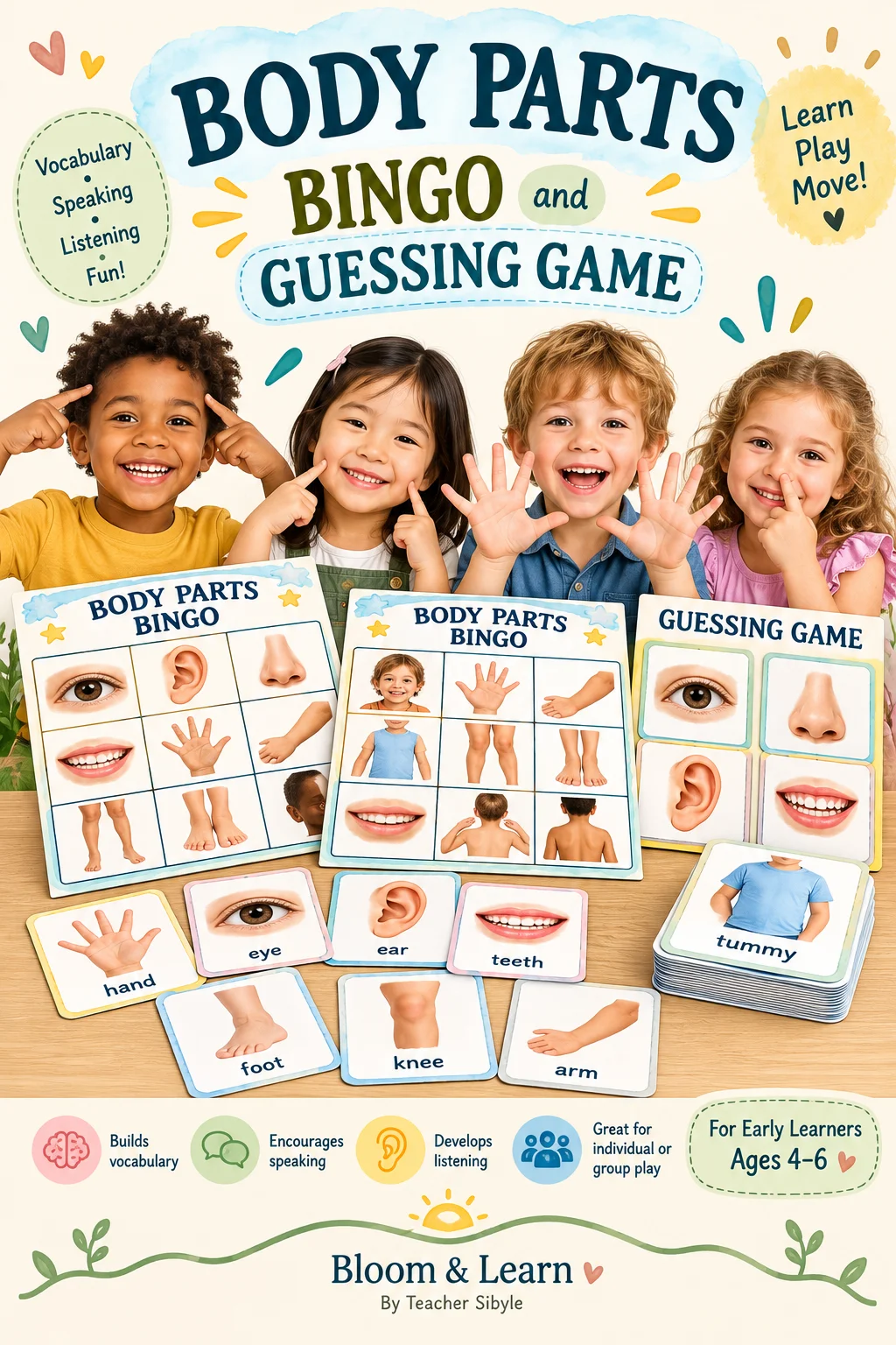 Bingo das Partes do Corpo em Inglês +Jogo de Adivinhação PDF — Jogos pedagógicos para Educação Infantil: Bingo das partes…