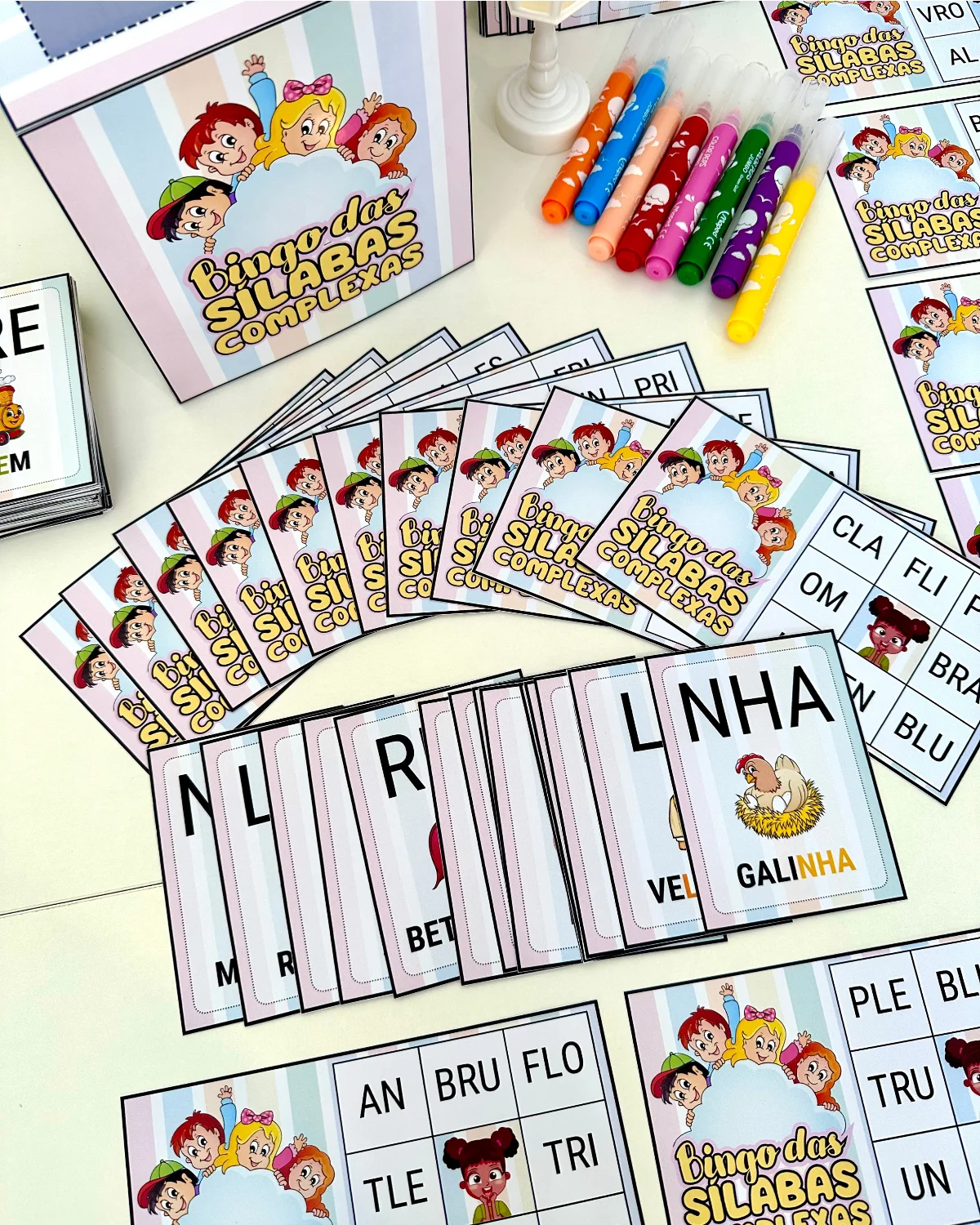 Bingo das Sílabas Complexas: 20 Cartelas + Fichas Ilustradas — amostra 1: Domine a leitura de palavras difíceis com o Bingo…