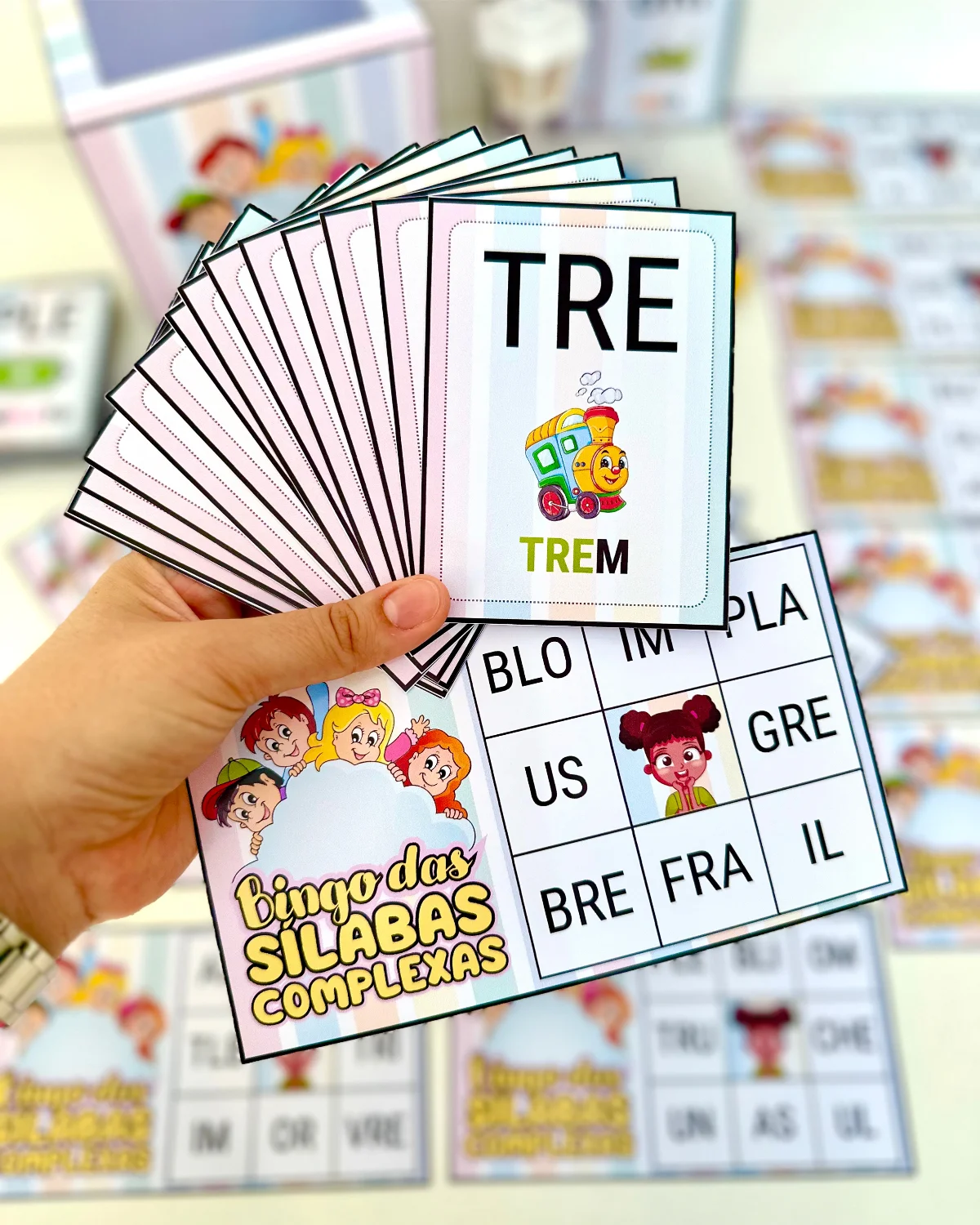 Bingo das Sílabas Complexas: 20 Cartelas + Fichas Ilustradas — amostra 4: Domine a leitura de palavras difíceis com o Bingo…