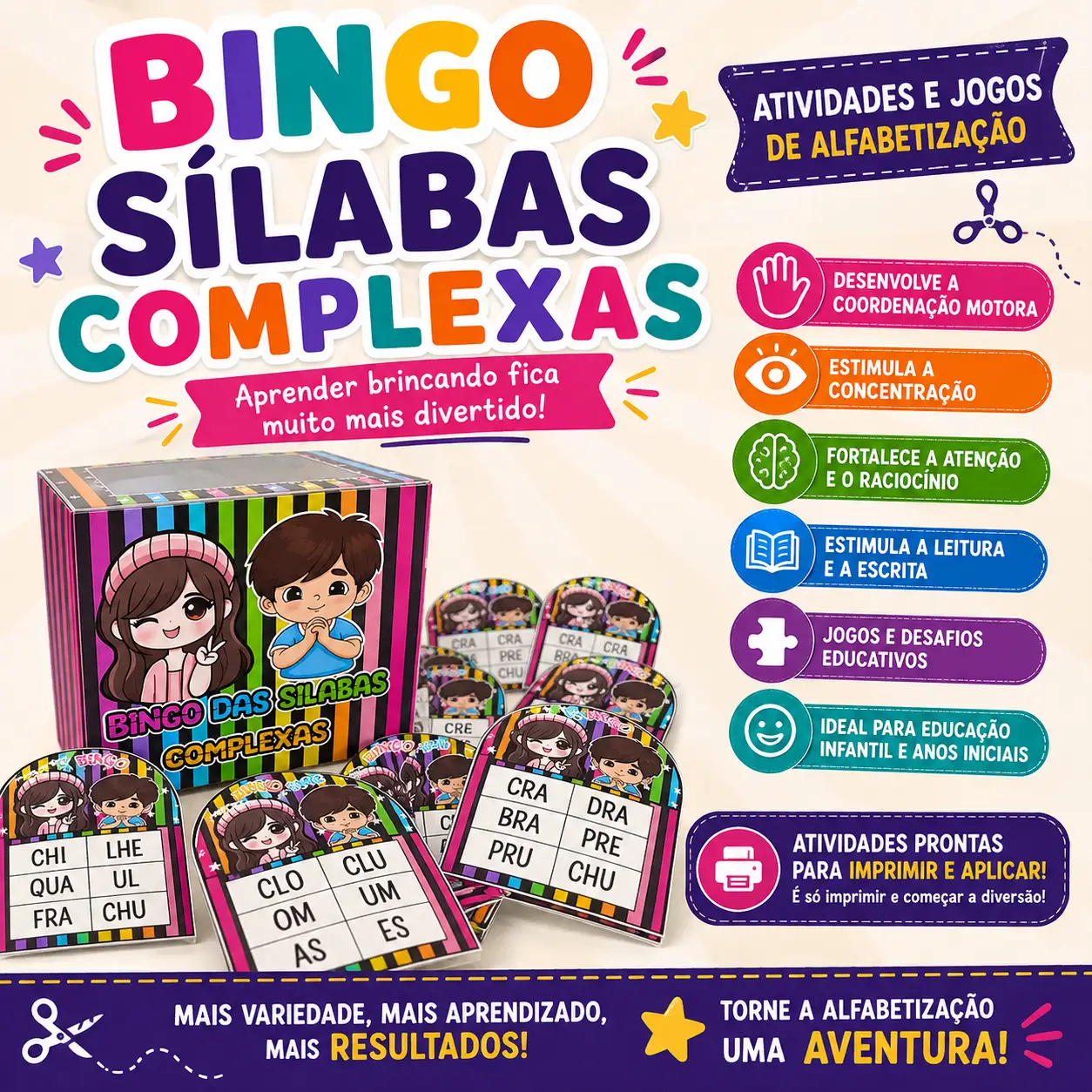 🎉 BINGO DAS SÍLABAS COMPLEXAS! ATIVIDADE LÚDICA ALFABETIZAÇÃO — Alfabetização para Todas as séries: Aprender ficou ainda…