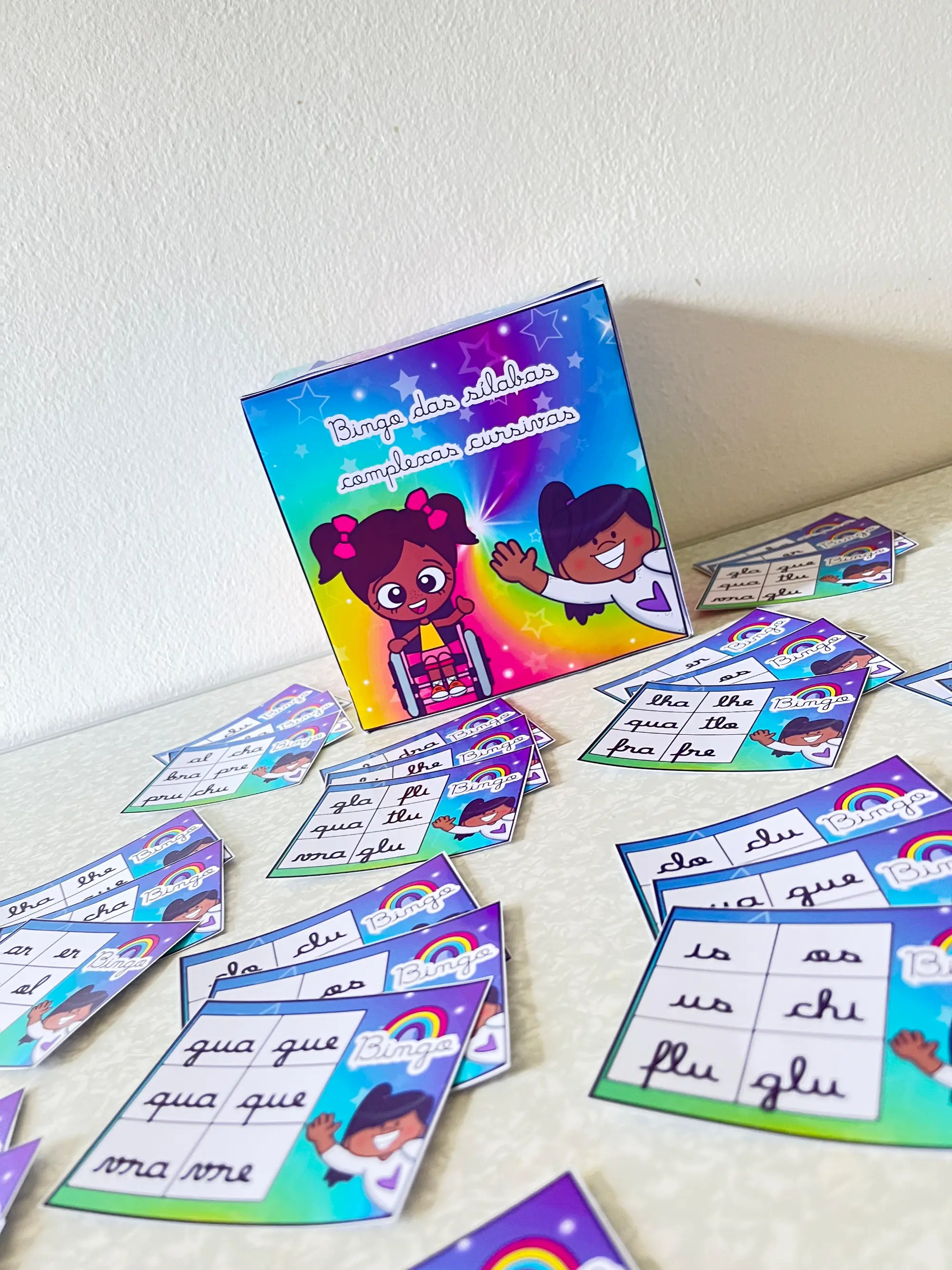 Bingo das Sílabas Complexas em Letra Cursiva — amostra 1: Jogo de bingo com sílabas complexas em letra cursiva para…