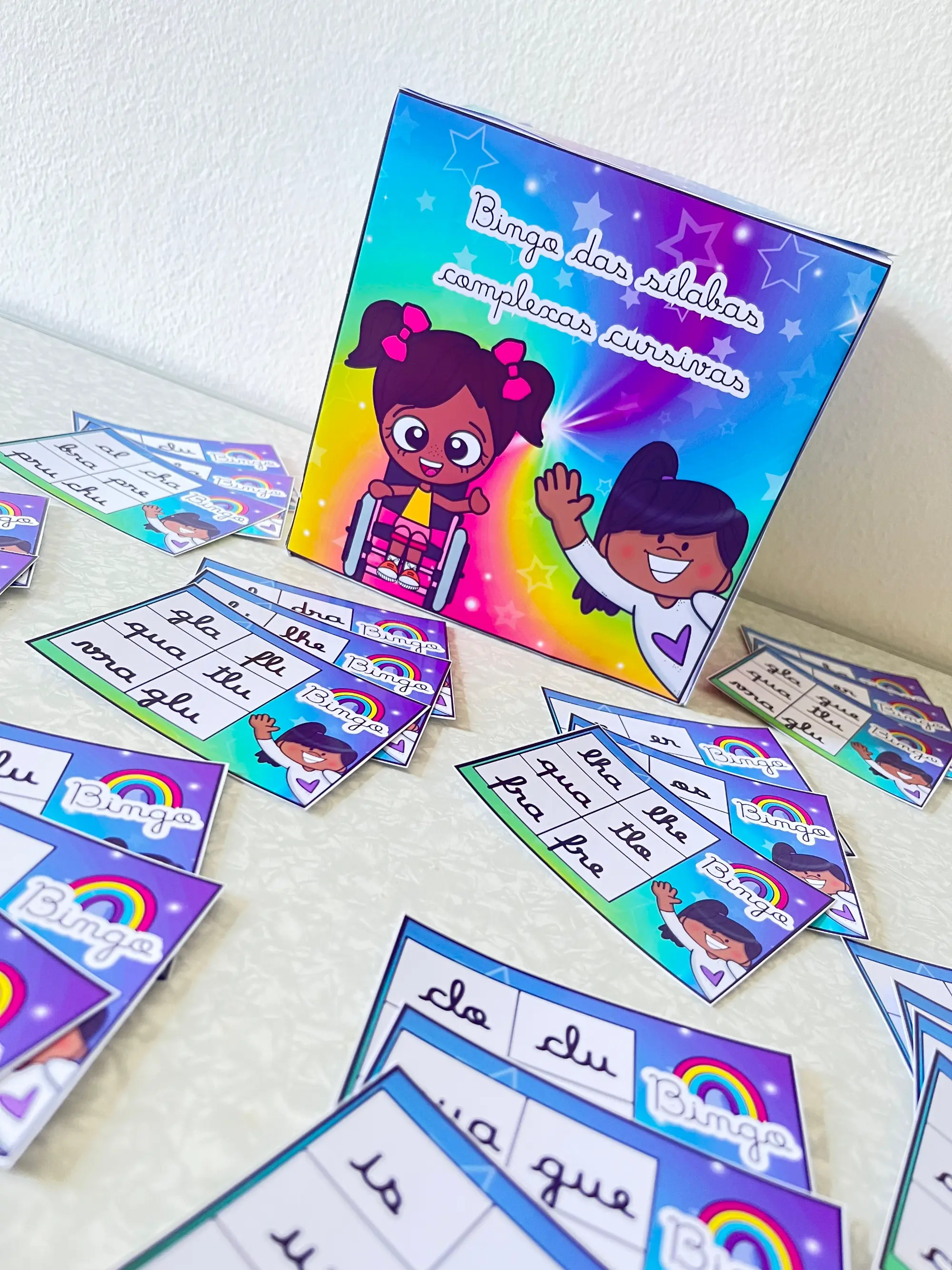 Bingo das Sílabas Complexas em Letra Cursiva — amostra 2: Jogo de bingo com sílabas complexas em letra cursiva para…