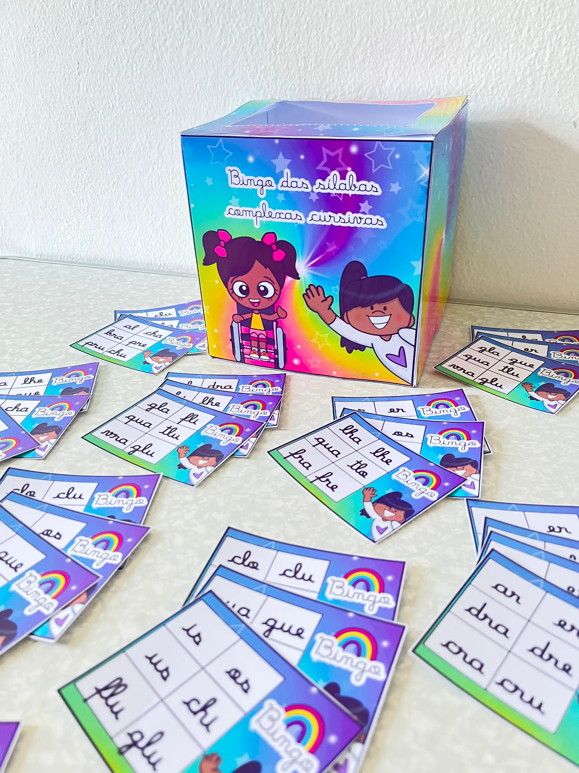 Bingo das Sílabas Complexas em Letra Cursiva — amostra 4: Jogo de bingo com sílabas complexas em letra cursiva para…