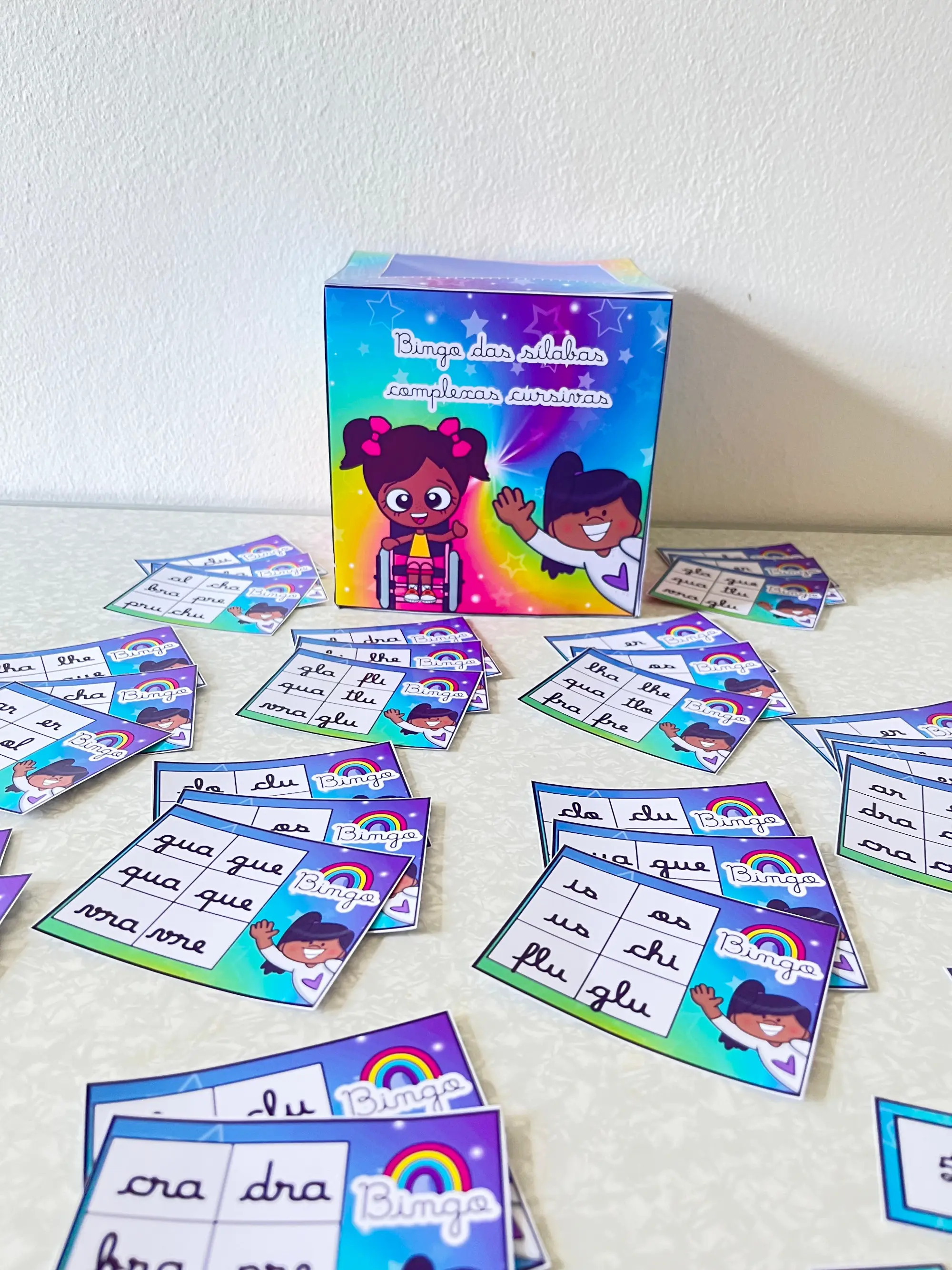 Bingo das Sílabas Complexas em Letra Cursiva — amostra 5: Jogo de bingo com sílabas complexas em letra cursiva para…