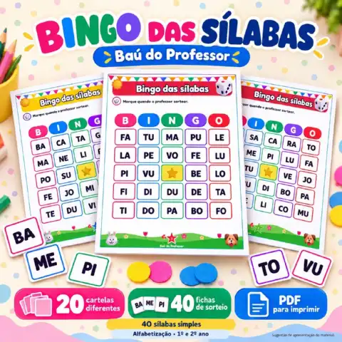 Bingo das Sílabas para Imprimir — 20 Cartelas em PDF — capa do material