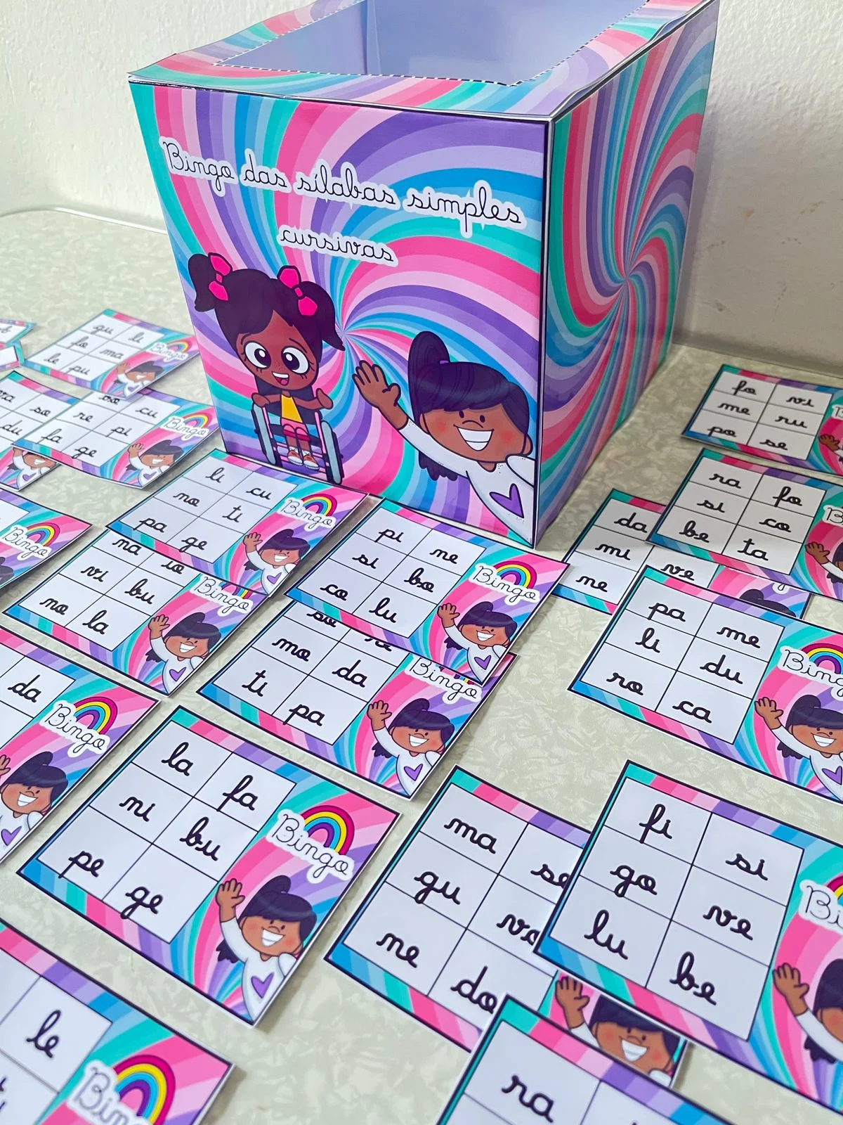 Bingo das Sílabas Simples Cursivas - Alfabetização — amostra 2: Jogo de bingo com sílabas simples em letra cursiva para…