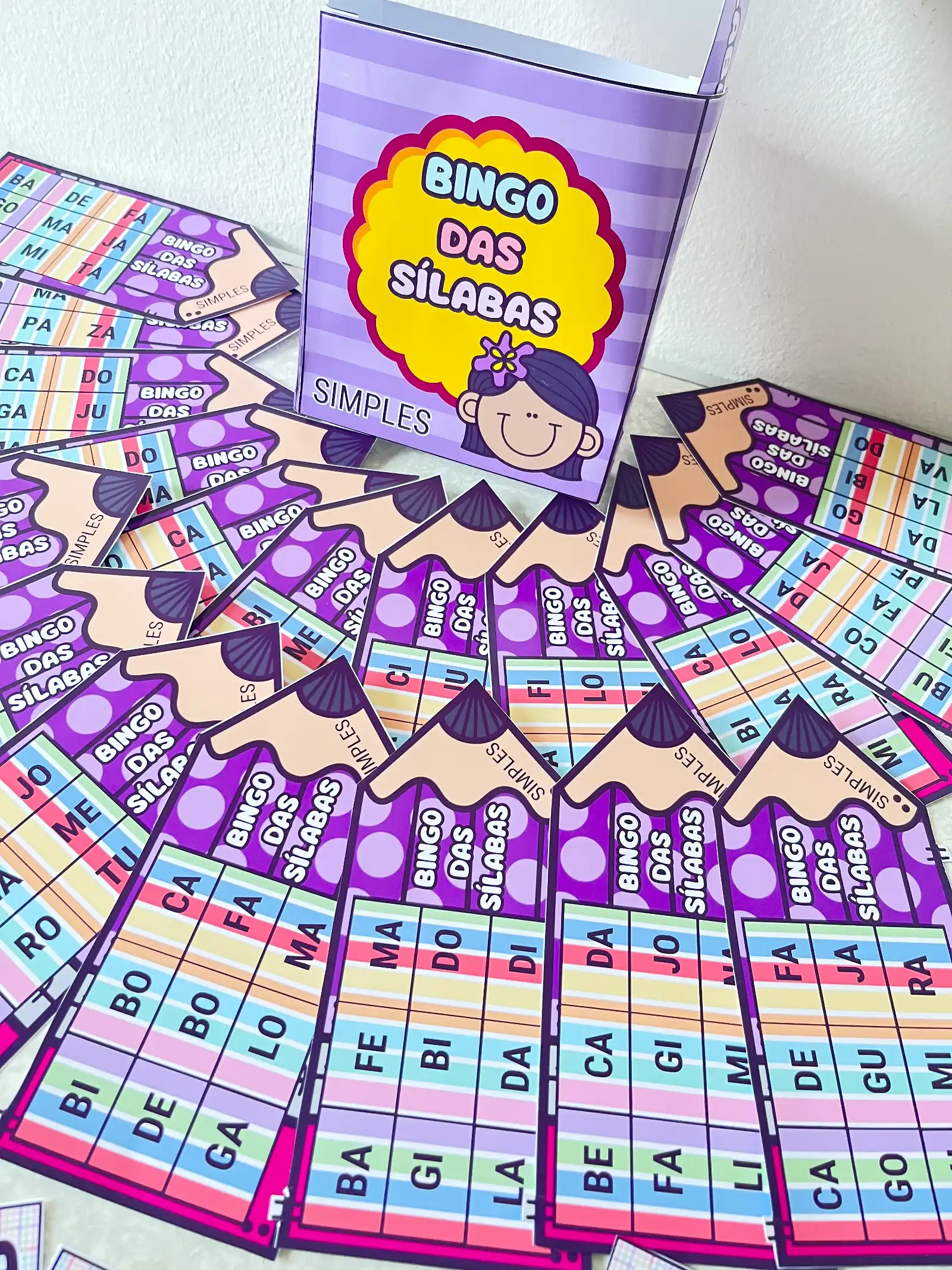 Bingo das Sílabas Simples | Jogo de Alfabetização — amostra 3: recurso pedagógico de alfabetização com 20 cartelas e 1…