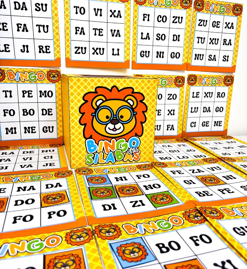 Bingo das Sílabas Simples para Imprimir – Tema Leãozinho — amostra 1: Bingo das sílabas simples: brincar para aprender