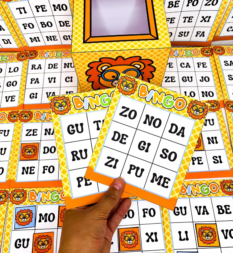 Bingo das Sílabas Simples para Imprimir – Tema Leãozinho — amostra 2: O que vem no material