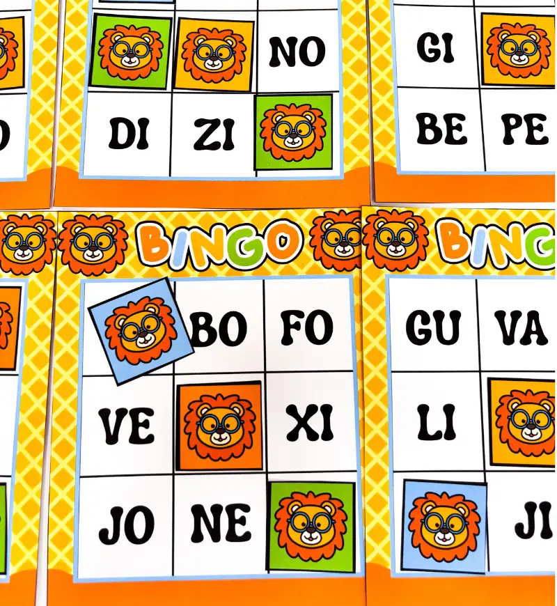 Bingo das Sílabas Simples para Imprimir – Tema Leãozinho — amostra 3: Como usar em sala de aula