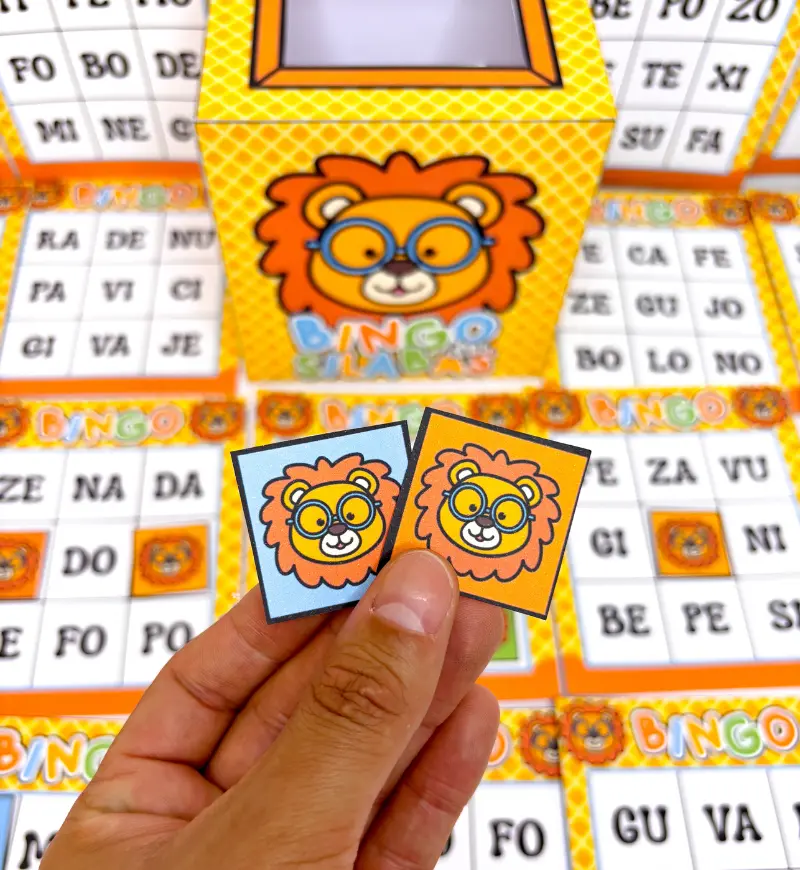 Bingo das Sílabas Simples para Imprimir – Tema Leãozinho — amostra 6: Explore as sílabas simples com um bingo de tema…