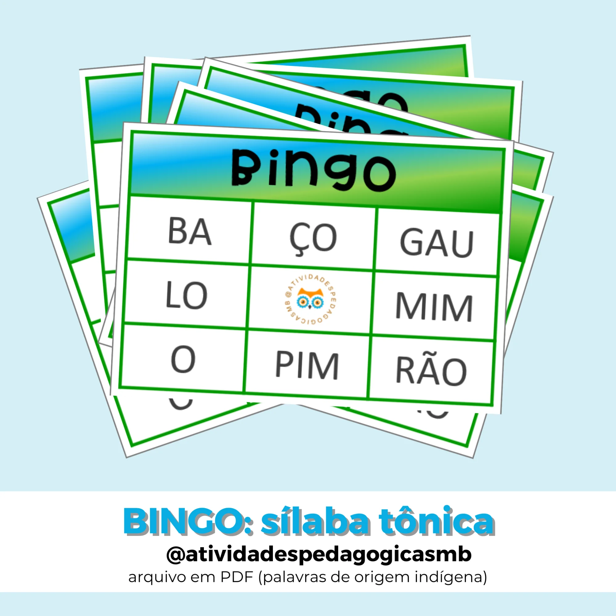 Bingo das Sílabas Tônicas – Palavras Indígenas (PDF) — capa do material