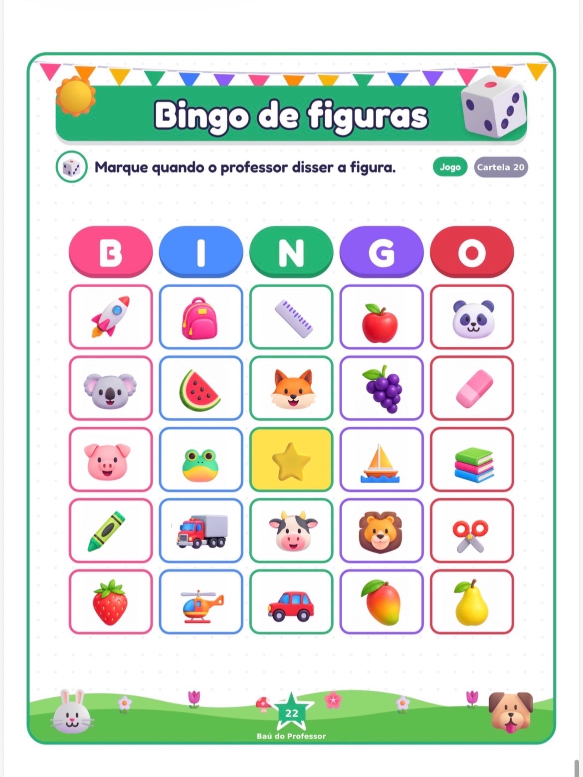 Bingo de Figuras para Imprimir — 20 Cartelas em PDF — amostra 4: Bingo de Figuras para imprimir: 20 cartelas diferentes e…
