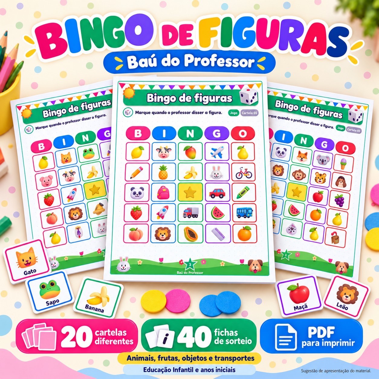 Bingo de Figuras para Imprimir — 20 Cartelas em PDF — Ciências para Educação Infantil: Bingo de Figuras para imprimir: 20…