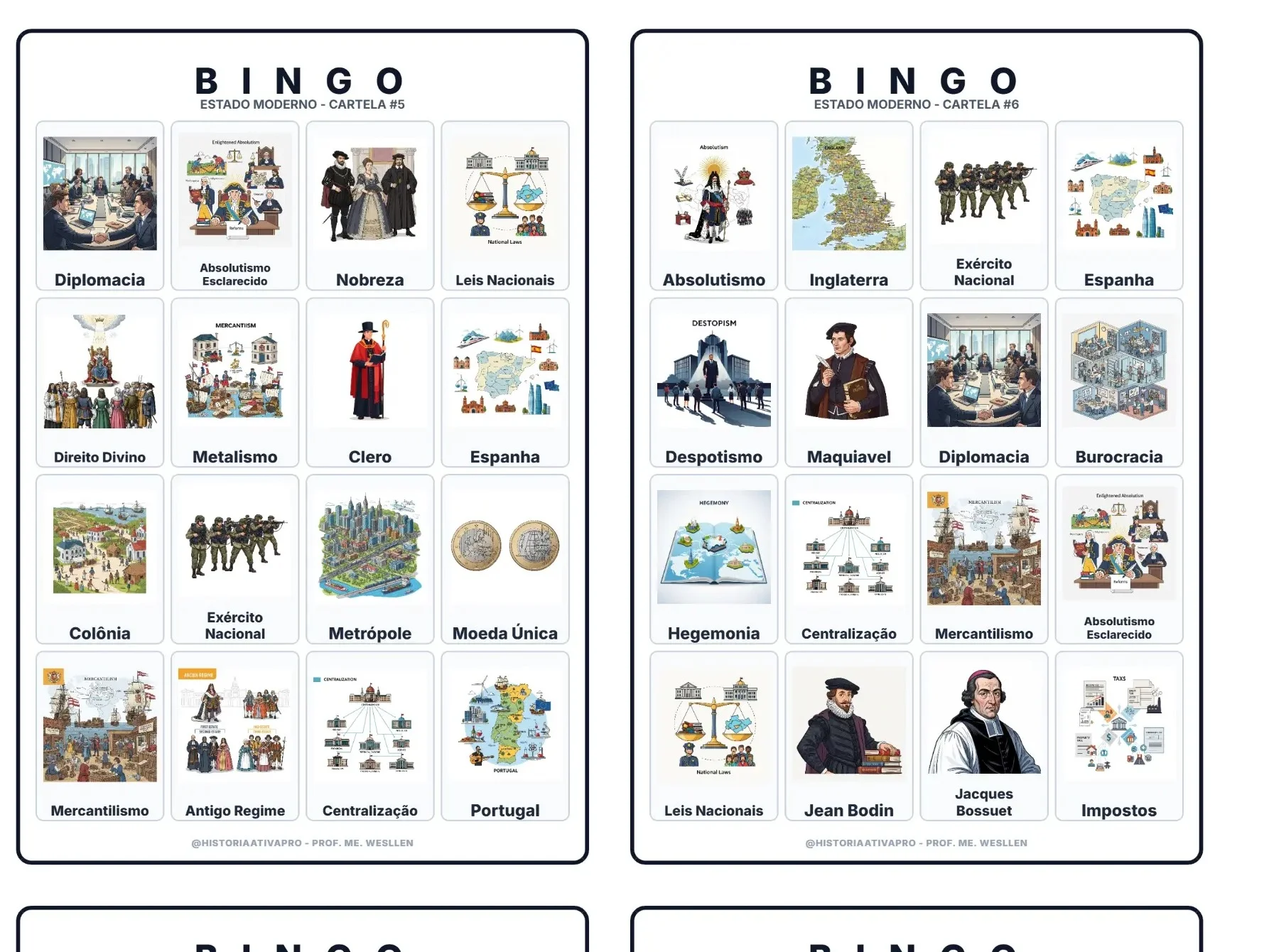 Bingo de História: A Formação do Estado Moderno e Monarquias Nacionais - 7º Ano e Ensino Médio — amostra 4: Jogo de Bingo…
