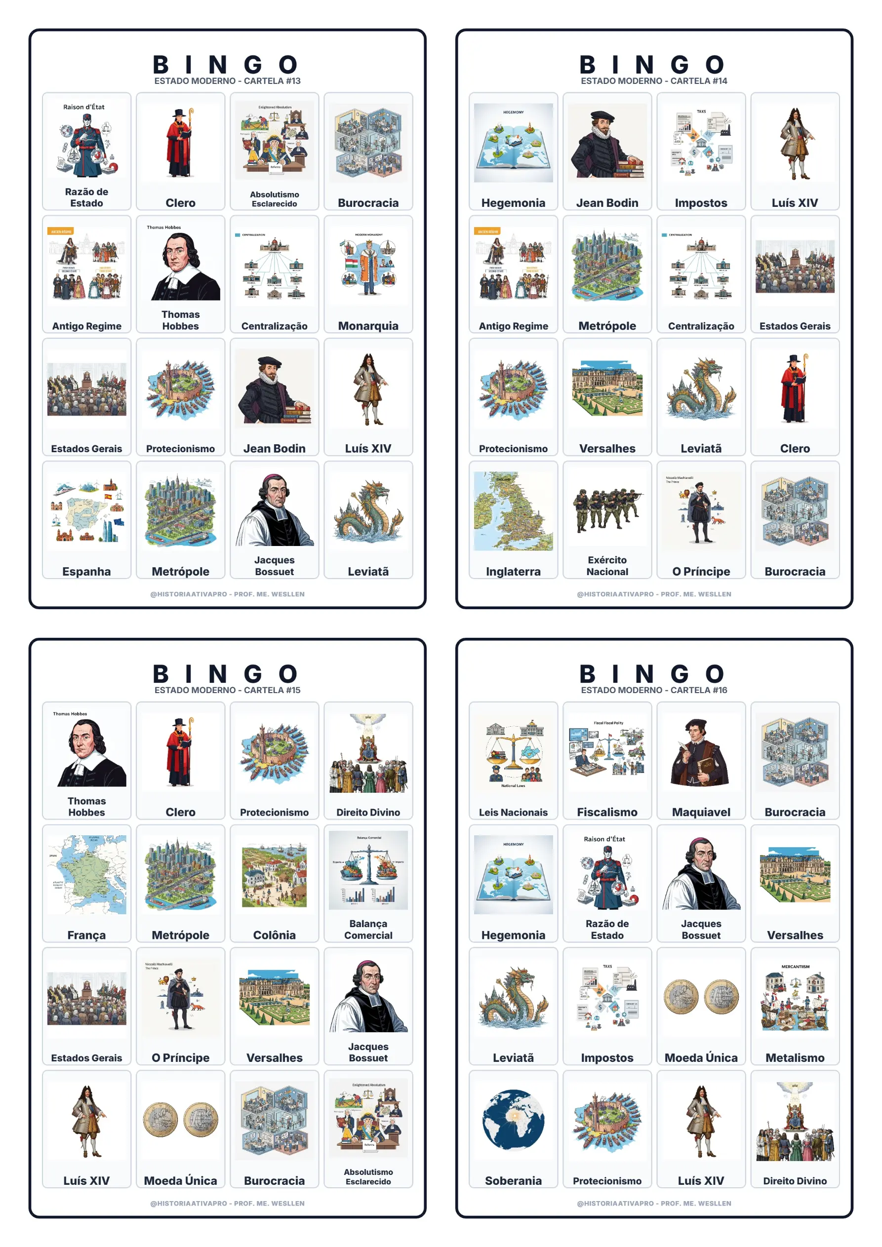Bingo de História: A Formação do Estado Moderno e Monarquias Nacionais - 7º Ano e Ensino Médio — amostra 6: Jogo de Bingo…