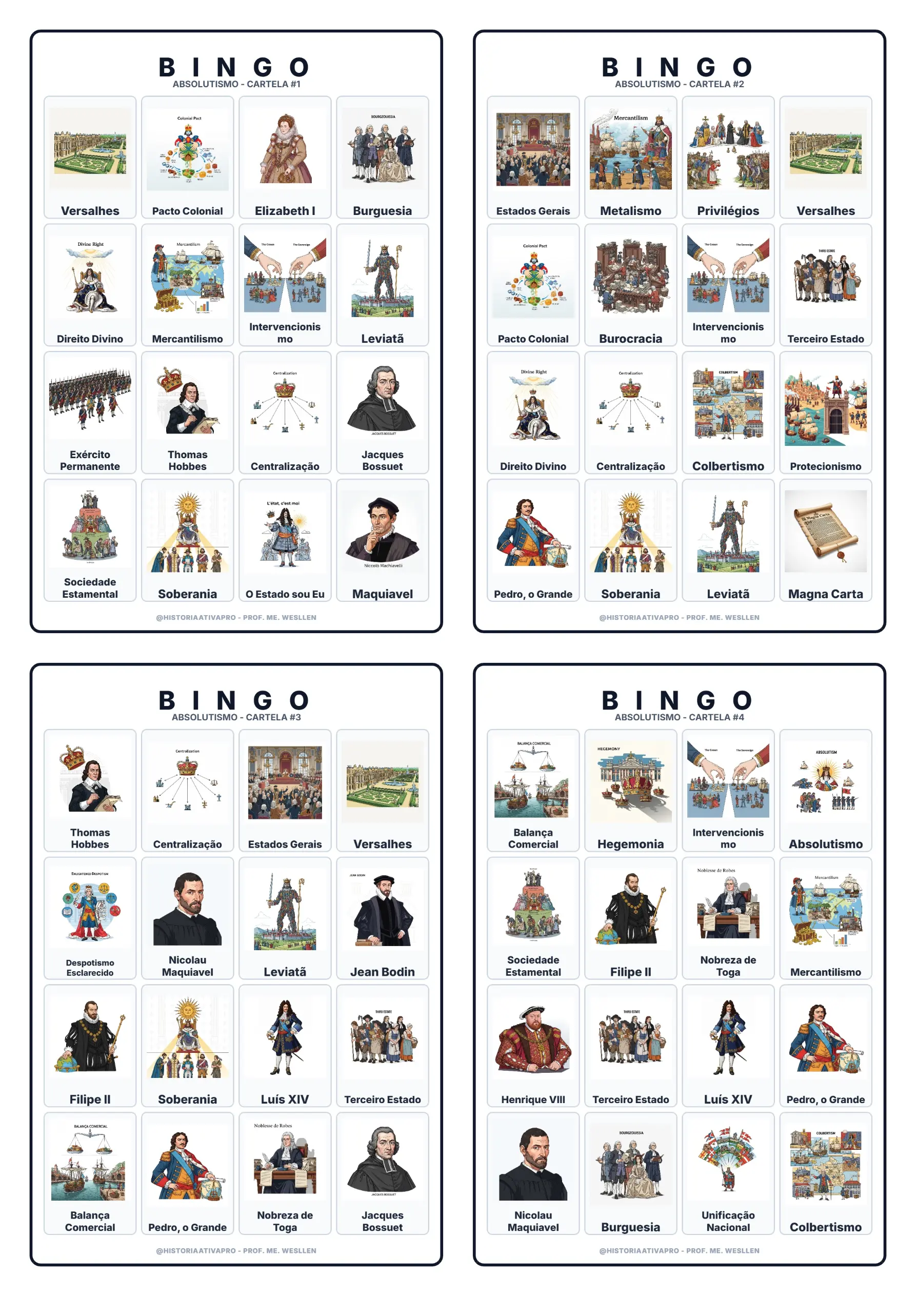 Bingo de História: Absolutismo Monárquico - 7º e 8º Ano e Ensino Médio — amostra 4: Jogo de Bingo sobre o Absolutismo…
