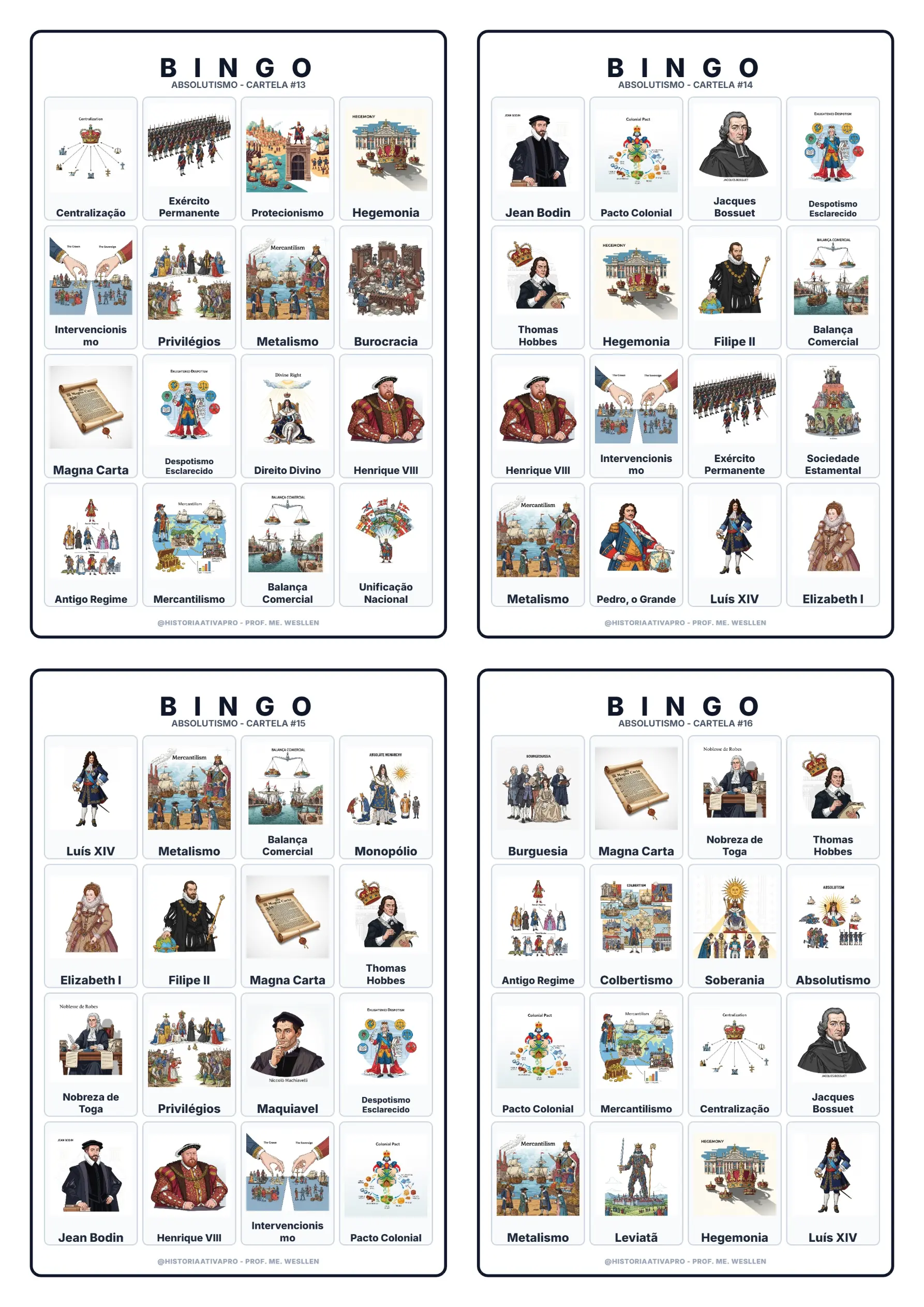 Bingo de História: Absolutismo Monárquico - 7º e 8º Ano e Ensino Médio — amostra 6: Jogo de Bingo sobre o Absolutismo…
