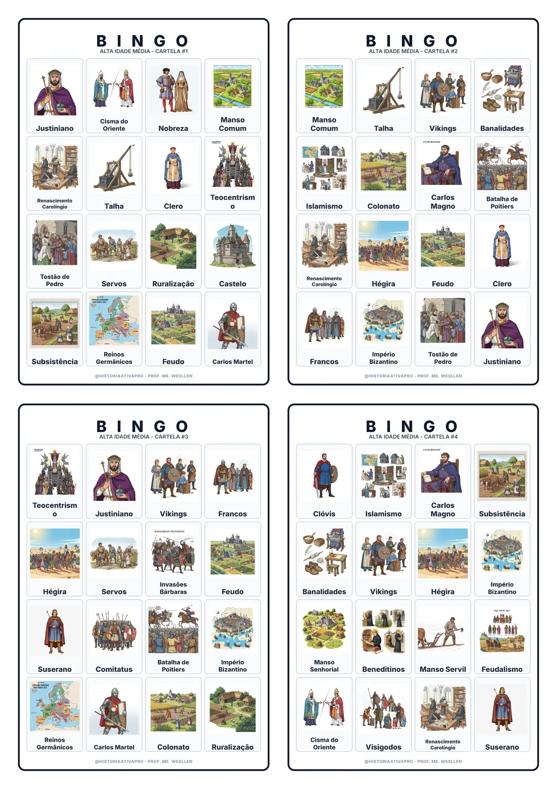 Bingo de História: Alta Idade Média - 7º Ano — amostra 4: Jogo de Bingo sobre a Alta Idade Média, Feudalismo e Império…