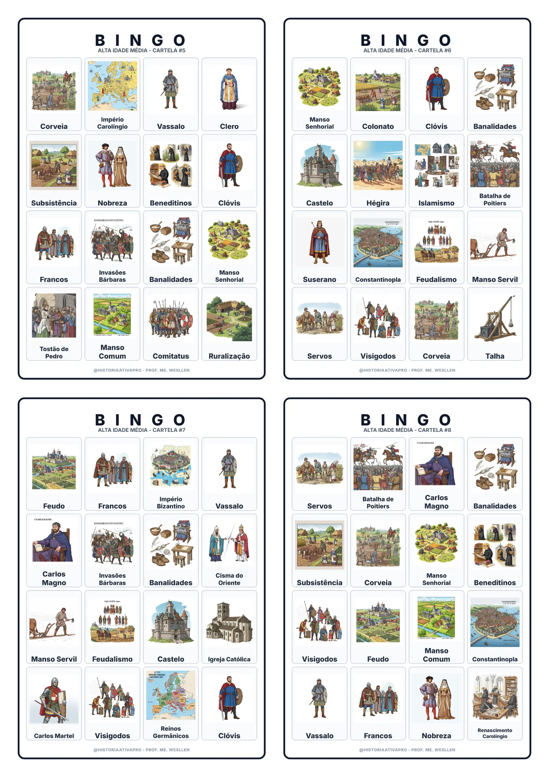 Bingo de História: Alta Idade Média - 7º Ano — amostra 5: Jogo de Bingo sobre a Alta Idade Média, Feudalismo e Império…